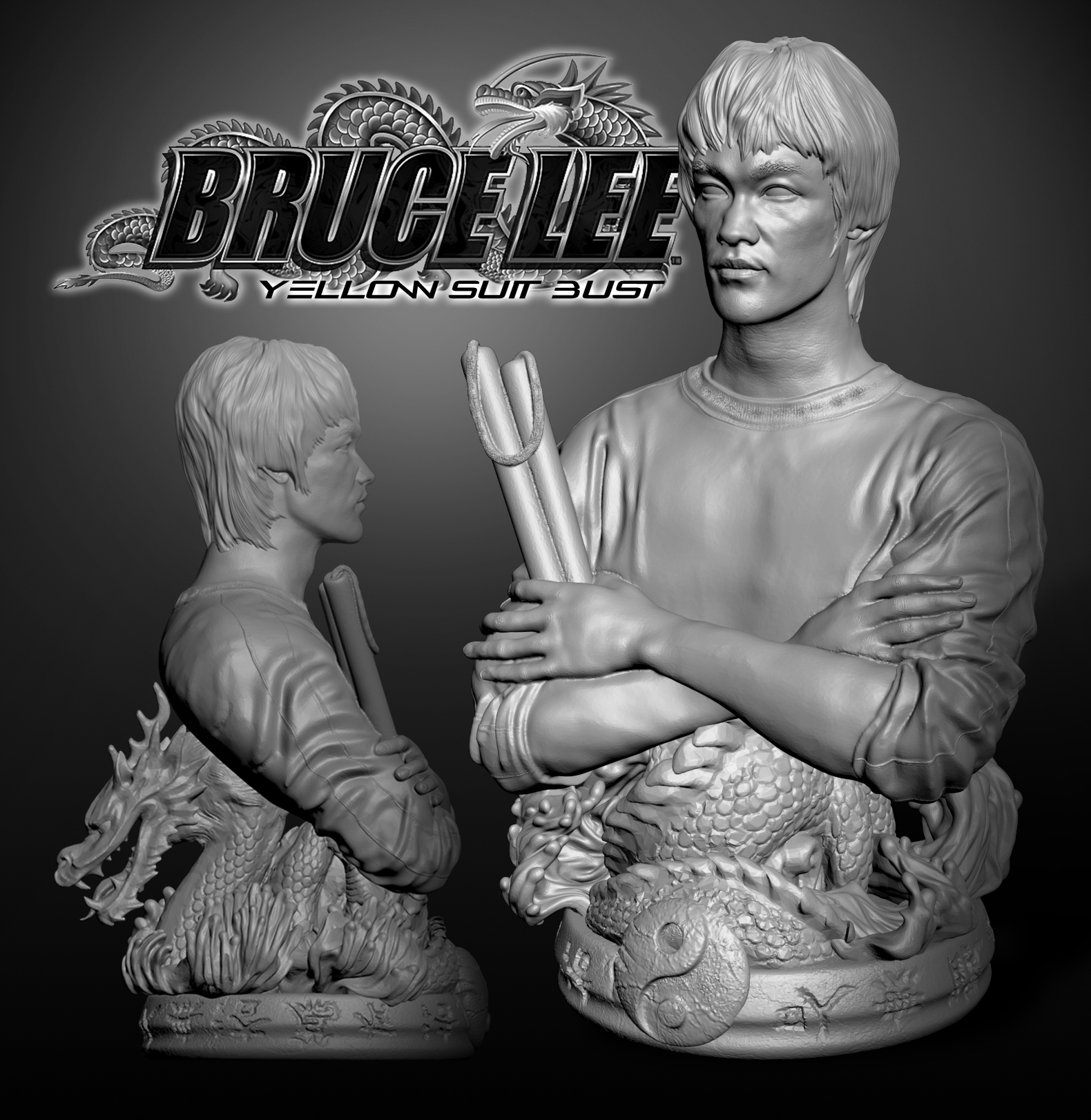 Bruce Lee Yellow Suit Bust 3D Model STL File for CNC Router Laser & 3D…